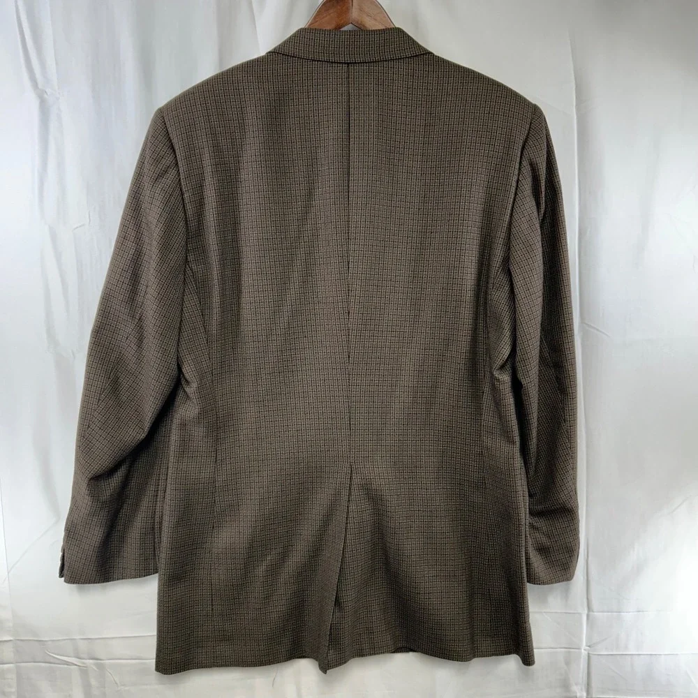 Hickey Freeman Blazer Mens 43L Brown Silk Wool Check Boardroom Neiman Marcus